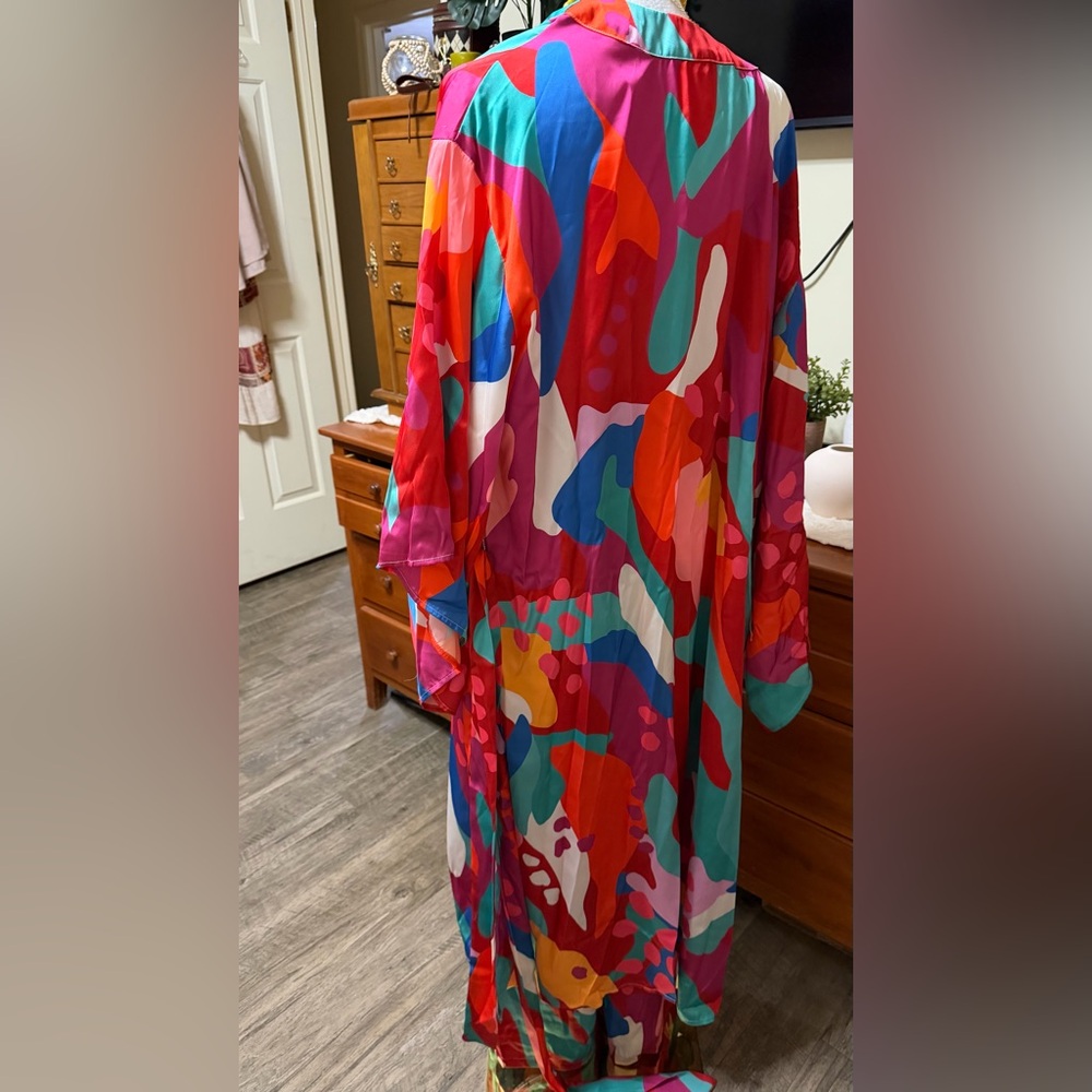 Flying Tomato Multicolor Satin belted Kimono Ensemble set - Picture 10 of 17